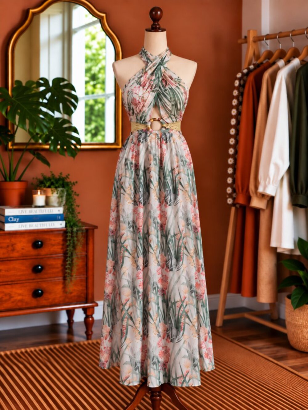 Floral Halter Maxi Dress